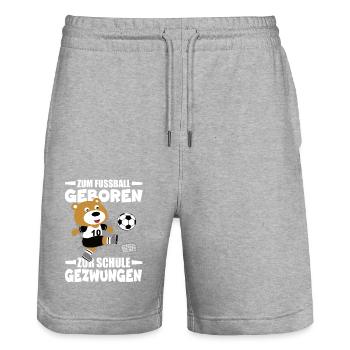 Zum Fußball Geboren Zur Schule Gezwungen - Stanley/Stella Unisex Bio Joggingshorts Trainer  - Grau meliert - Vorne - Nik (191cm) & Marisol (170cm)
