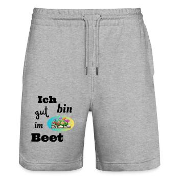 lustiger Spruch - Garten - gut im Beet - Grünhumor - Stanley/Stella Unisex Bio Joggingshorts Trainer  - Grau meliert - Vorne - Nik (191cm) & Marisol (170cm)