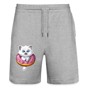 Cute Cat Donut - Stanley/Stella Trainer Unisex Organic Jogging Shorts - heather grey - Front - Nik (191cm) & Marisol (170cm)