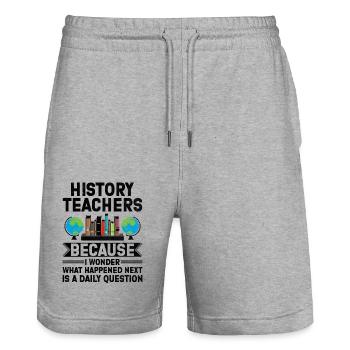 Geschichtslehrer Lustige Geschichtslehrer Sprüche - Stanley/Stella Unisex Bio Joggingshorts Trainer  - Grau meliert - Vorne - Nik (191cm) & Marisol (170cm)