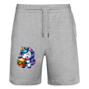 Unicorn Hamburger Cheeseburger - Stanley/Stella Trainer Unisex Organic Jogging Shorts - heather grey - Front - Nik (191cm) & Marisol (170cm)