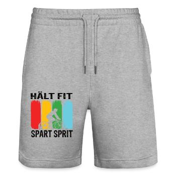 Hält Fit Spart Spirt Fahrrad Rennrad Radfahrer - Stanley/Stella Unisex Bio Joggingshorts Trainer  - Grau meliert - Vorne - Nik (191cm) & Marisol (170cm)