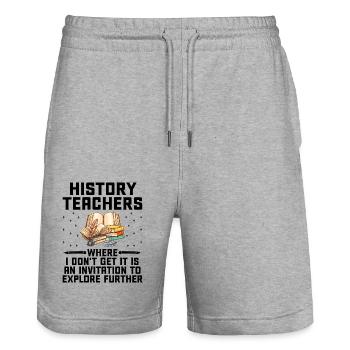 History Teacher Funny Historical Teachers Sayings - Stanley/Stella Trainer Unisex Organic Jogging Shorts - heather grey - Front - Nik (191cm) & Marisol (170cm)