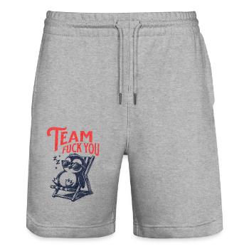 Team Fuck You Penguin - Stanley/Stella Trainer Unisex Organic Jogging Shorts - heather grey - Front - Nik (191cm) & Marisol (170cm)