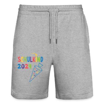 Début de l’inscription scolaire enfant scolaire 2024 - Short de jogging bio TRAINER Stanley/Stella unisexe - gris chiné - Devant - Nik (191cm) & Marisol (170cm)