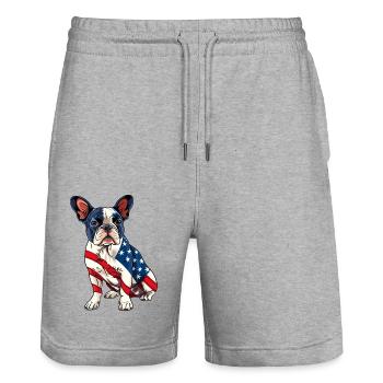 Boston Terrier Dog 4th of July American Flag Gifts - Stanley/Stella Unisex Bio Joggingshorts Trainer  - Grau meliert - Vorne - Nik (191cm) & Marisol (170cm)