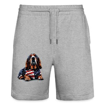 Bloodhound Dog 4 juillet Drapeau américain pour - Short de jogging bio TRAINER Stanley/Stella unisexe - gris chiné - Devant - Nik (191cm) & Marisol (170cm)