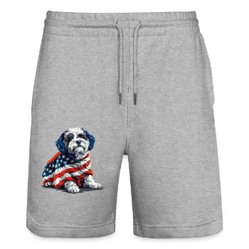Bichon Frise Dog 4th of July American Flag Gifts - Stanley/Stella Unisex Bio Joggingshorts Trainer  - Grau meliert - Vorne - Nik (191cm) & Marisol (170cm)