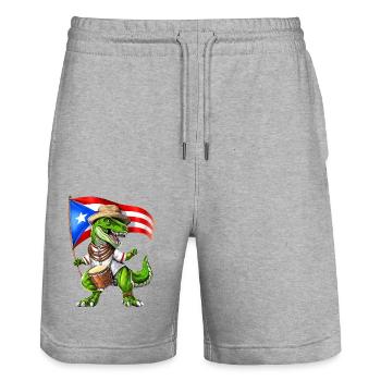 Puerto Rico T-Rex Dinosaur - Stanley/Stella Trainer Unisex Organic Jogging Shorts - heather grey - Front - Nik (191cm) & Marisol (170cm)