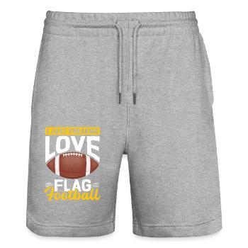 Flag Football Spiel | Flag Footballer Geschenk - Stanley/Stella Unisex Bio Joggingshorts Trainer  - Grau meliert - Vorne - Nik (191cm) & Marisol (170cm)