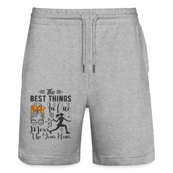 The Best Things In Life Mess Up Your Hair Tennis - Stanley/Stella Trainer Unisex Organic Jogging Shorts - heather grey - Front - Nik (191cm) & Marisol (170cm)
