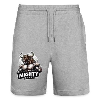 Mighty Beast - Stanley/Stella Unisex Bio Joggingshorts Trainer  - Grau meliert - Vorne - Nik (191cm) & Marisol (170cm)