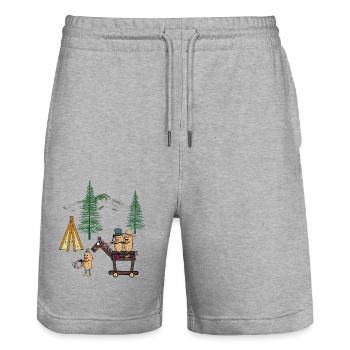 Peanut Peanuts Wild West Rider Teepee Nature - Stanley/Stella Trainer Unisex Organic Jogging Shorts - heather grey - Front - Nik (191cm) & Marisol (170cm)
