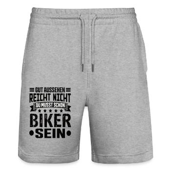 Biker Motorrad Motorradfahrer Zweirad Biker Spruch - Stanley/Stella Unisex Bio Joggingshorts Trainer  - Grau meliert - Vorne - Nik (191cm) & Marisol (170cm)