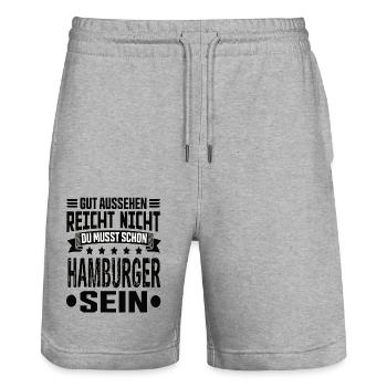 Hamburg - Stanley/Stella Trainer Unisex Organic Jogging Shorts - heather grey - Front - Nik (191cm) & Marisol (170cm)