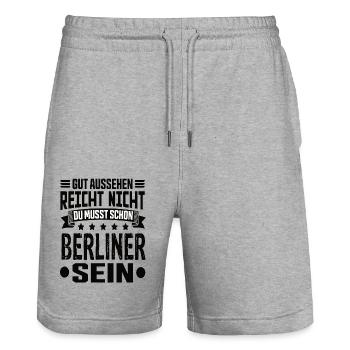Berlin Berlin Capital Hemiat Berlin Sayings - Stanley/Stella Trainer Unisex Organic Jogging Shorts - heather grey - Front - Nik (191cm) & Marisol (170cm)