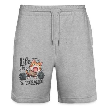 LA VIE EST UN COMBAT - Short de jogging bio TRAINER Stanley/Stella unisexe - gris chiné - Devant - Nik (191cm) & Marisol (170cm)