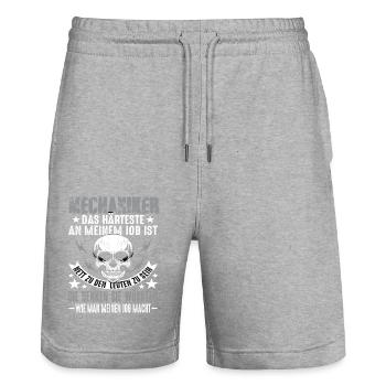 Mechanic Kfz Kfz Mechaiker Lustig Spruch - Stanley/Stella Trainer Unisex Organic Jogging Shorts - heather grey - Front - Nik (191cm) & Marisol (170cm)