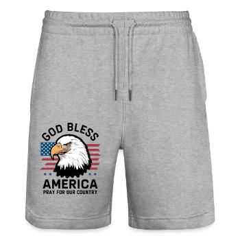 God Bless America - Pray for our country Amerika - Stanley/Stella Unisex Bio Joggingshorts Trainer  - Grau meliert - Vorne - Nik (191cm) & Marisol (170cm)