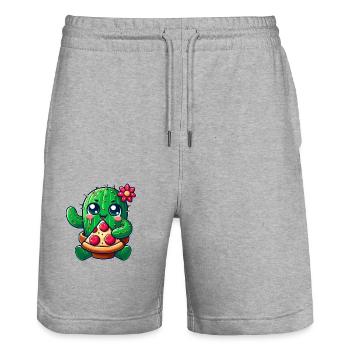 Lustiger Kaktus liebt Pizza niedlicher Comic - Stanley/Stella Unisex Bio Joggingshorts Trainer  - Grau meliert - Vorne - Nik (191cm) & Marisol (170cm)