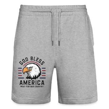 God Bless America USA 4th July Independence Day - Stanley/Stella Unisex Bio Joggingshorts Trainer  - Grau meliert - Vorne - Nik (191cm) & Marisol (170cm)