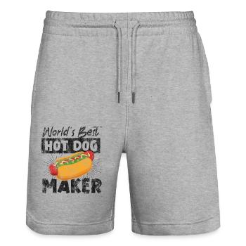 Hot Dog Adult Vintage World's Best - Stanley/Stella Trainer Unisex Organic Jogging Shorts - heather grey - Front - Nik (191cm) & Marisol (170cm)