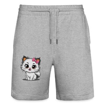 Niedliche Katze für Kinder - Stanley/Stella Unisex Bio Joggingshorts Trainer  - Grau meliert - Vorne - Nik (191cm) & Marisol (170cm)