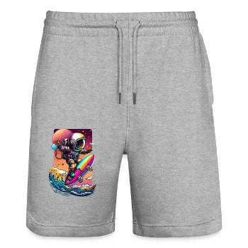 Astronaut Surfing Cosmic Waves Space Explorer - Stanley/Stella Unisex Bio Joggingshorts Trainer  - Grau meliert - Vorne - Nik (191cm) & Marisol (170cm)
