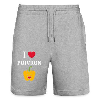 Humour poivron - Short de jogging bio TRAINER Stanley/Stella unisexe - gris chiné - Devant - Nik (191cm) & Marisol (170cm)