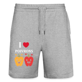 Humour poivron - Short de jogging bio TRAINER Stanley/Stella unisexe - gris chiné - Devant - Nik (191cm) & Marisol (170cm)