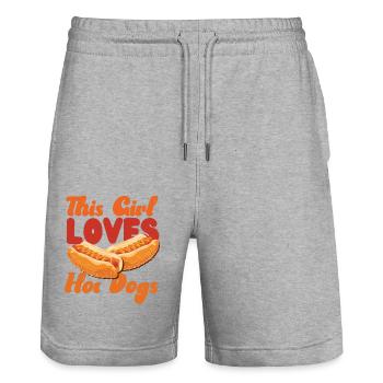 Hot Dog Adult Girl This Girl Loves - Stanley/Stella Trainer Unisex Organic Jogging Shorts - heather grey - Front - Nik (191cm) & Marisol (170cm)