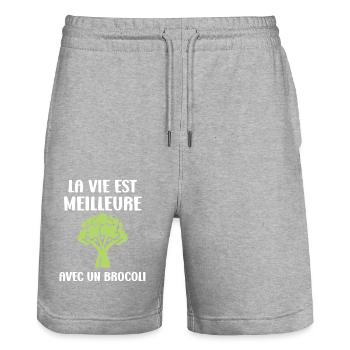 humour brocoli - Short de jogging bio TRAINER Stanley/Stella unisexe - gris chiné - Devant - Nik (191cm) & Marisol (170cm)