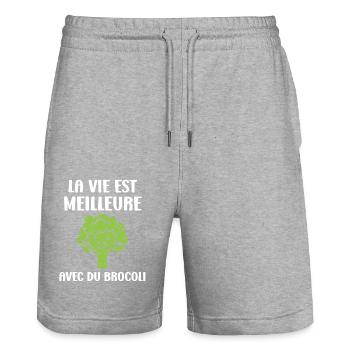 humour brocoli - Short de jogging bio TRAINER Stanley/Stella unisexe - gris chiné - Devant - Nik (191cm) & Marisol (170cm)