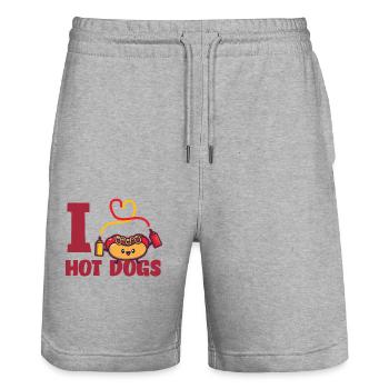 Hot Dog Adult Heart I Love Hot - Short de jogging bio TRAINER Stanley/Stella unisexe - gris chiné - Devant - Nik (191cm) & Marisol (170cm)