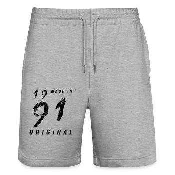 Fabriqué en 1991 Original Anniversaire Grunge En Détresse - Short de jogging bio TRAINER Stanley/Stella unisexe - gris chiné - Devant - Nik (191cm) & Marisol (170cm)
