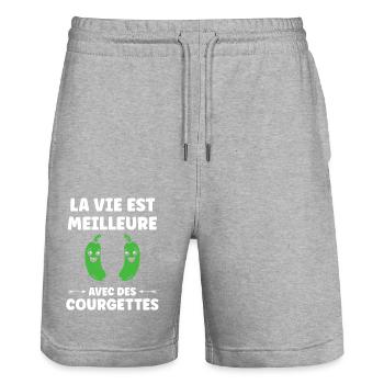 courgette - Short de jogging bio TRAINER Stanley/Stella unisexe - gris chiné - Devant - Nik (191cm) & Marisol (170cm)