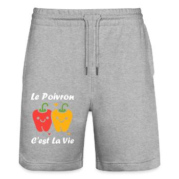 Humour poivron - Short de jogging bio TRAINER Stanley/Stella unisexe - gris chiné - Devant - Nik (191cm) & Marisol (170cm)