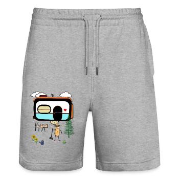 Peanut Camping Caravan Holiday Holiday Nut - Stanley/Stella Trainer Unisex Organic Jogging Shorts - heather grey - Front - Nik (191cm) & Marisol (170cm)