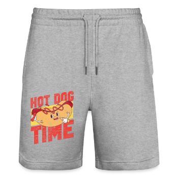 Hot Dog Adult Vintage Hot Dog Time - Stanley/Stella Unisex Bio Joggingshorts Trainer  - Grau meliert - Vorne - Nik (191cm) & Marisol (170cm)