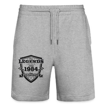 Original June 1984 Born 1984 40th Birthday 84 - Stanley/Stella Trainer Unisex Organic Jogging Shorts - heather grey - Front - Nik (191cm) & Marisol (170cm)
