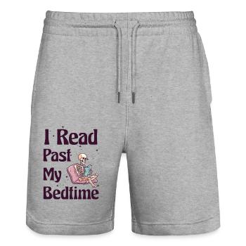 I read skeleton after bedtime - Stanley/Stella Trainer Unisex Organic Jogging Shorts - heather grey - Front - Nik (191cm) & Marisol (170cm)
