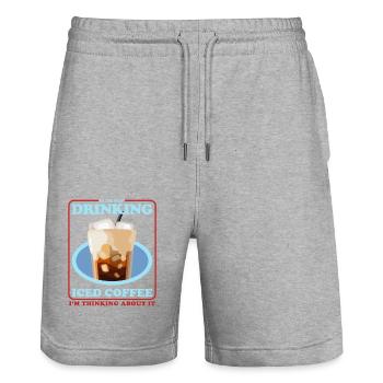 Eiskaffee Kaffeeliebhaber Iced Coffee Geschenk - Stanley/Stella Unisex Bio Joggingshorts Trainer  - Grau meliert - Vorne - Nik (191cm) & Marisol (170cm)