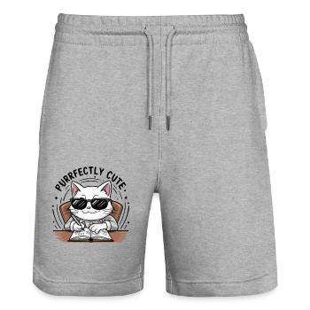 CAT PURRFECTLY CUTE - Stanley/Stella Trainer Unisex Organic Jogging Shorts - heather grey - Front - Nik (191cm) & Marisol (170cm)
