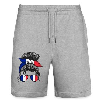 Französisches Mädchen Frankreich Fille Française Frankreich - Stanley/Stella Unisex Bio Joggingshorts Trainer  - Grau meliert - Vorne - Nik (191cm) & Marisol (170cm)