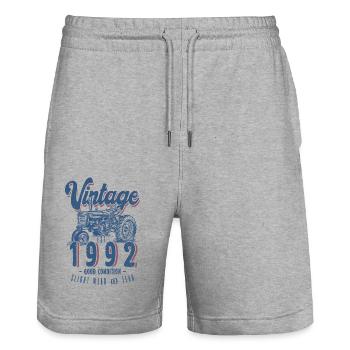 Vintage Tractor Farmer Birthday Born In 1992 - Stanley/Stella Trainer Unisex Organic Jogging Shorts - heather grey - Front - Nik (191cm) & Marisol (170cm)