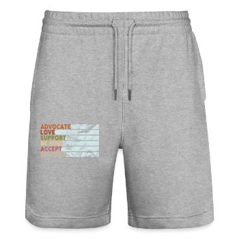 Advocate Love Support Accept Be Kind - Stanley/Stella Trainer Unisex Organic Jogging Shorts - heather grey - Front - Nik (191cm) & Marisol (170cm)