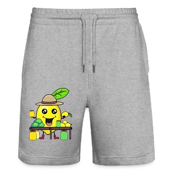 Lemon Lemons Juice Shop Lemon Summer Fruit - Stanley/Stella Trainer Unisex Organic Jogging Shorts - heather grey - Front - Nik (191cm) & Marisol (170cm)