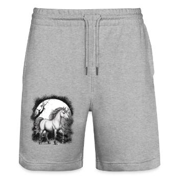 Licorne Licornes Conte de fées Cheval Chevaux Forêt - Short de jogging bio TRAINER Stanley/Stella unisexe - gris chiné - Devant - Nik (191cm) & Marisol (170cm)