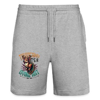 Taxidermy It's A Dying Art Deer Motif - Stanley/Stella Trainer Unisex Organic Jogging Shorts - heather grey - Front - Nik (191cm) & Marisol (170cm)