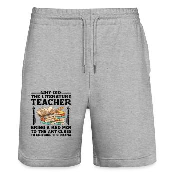 Literature Teacher School Teacher Funny Teachers S - Stanley/Stella Trainer Unisex Organic Jogging Shorts - heather grey - Front - Nik (191cm) & Marisol (170cm)